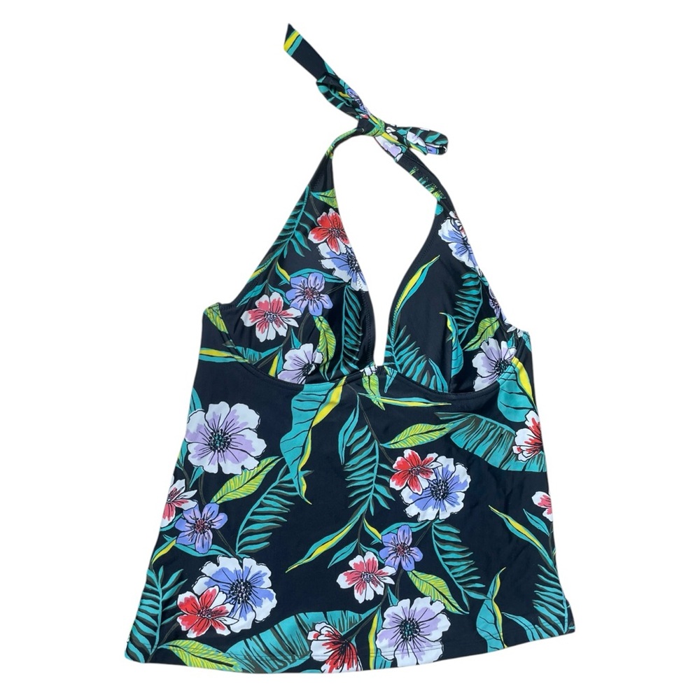 Old Navy Medium Swim Tankini Top Floral Halter Black Summer Swimsuits Vacation M